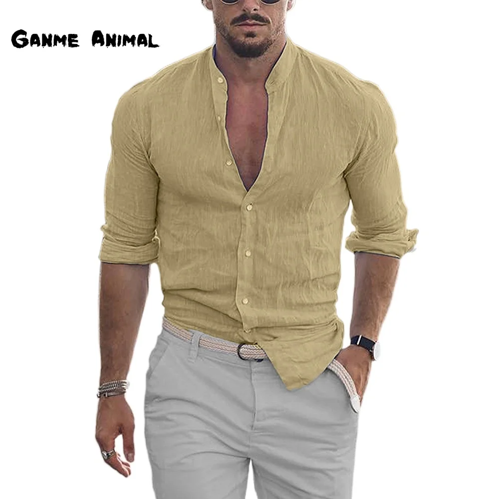 Top Trends: New Solid Color Linen Long Sleeve Shirs Loose Casual TShirt Long Sleeve Cotton Tops Blouses Men Clothing Camisa Masculina Shoppable Styles