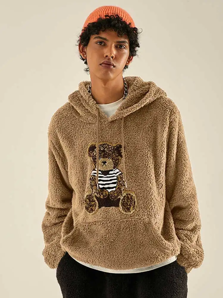 Top Trends: ZAFUL Hooded Hoodies For Men Fluffy Teddy Bear Pattern Sweatshirts Fall Winter Streetwear Pullover Casual Long Sleeves Tops NEW Shoppable Styles - Image 3