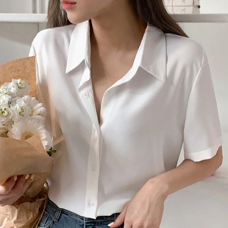 Top Trends: Women'S New Korean Chiffon Fashion Cardigan Top Female Summer Loose Thin Trend Slim Versatile Short Sleeve Lapel Neck Shirt Shoppable Styles - Image 4