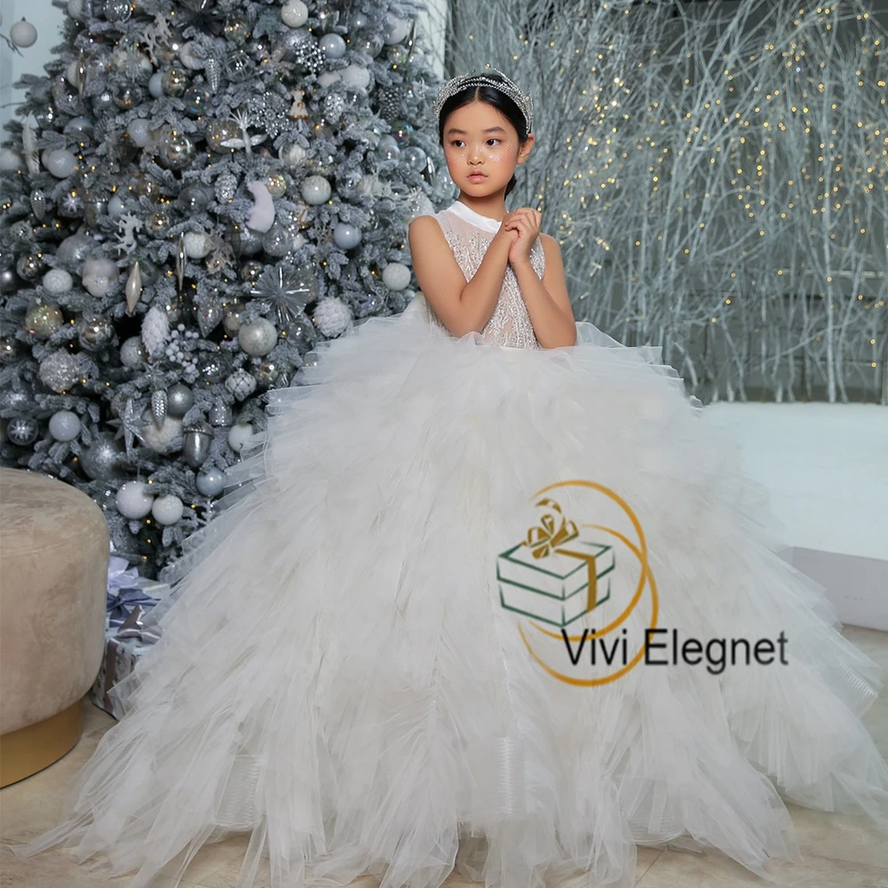 Top Trends: Luxury White Flower Girl Dresses With Beading Tiered Sleeveless Christmas Gown For Princess Scoop فساتين اطفال للعيد 2023 Winter Shoppable Styles