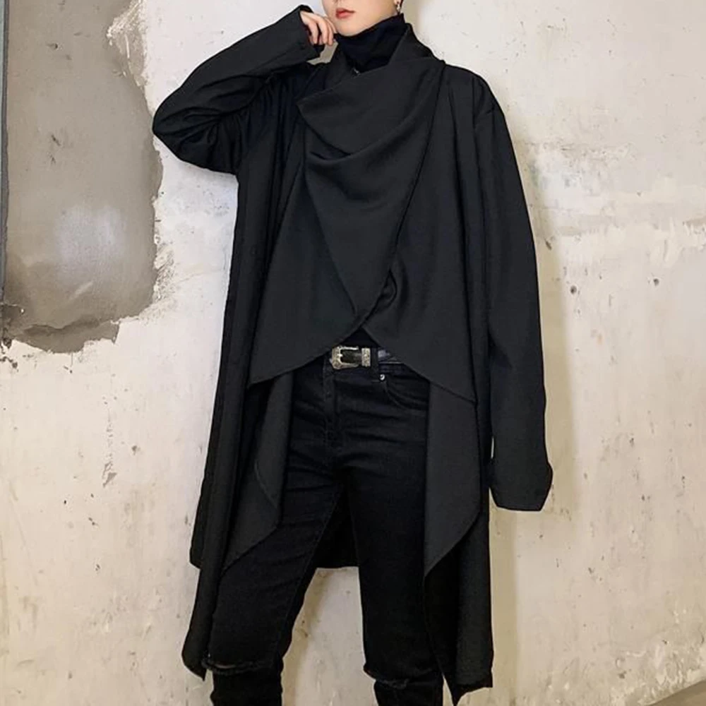 Top Trends: Men Coats Long Sleeve Scarf Collar Trench Ponchos Cotton Outwear Solid Cloak Vintage Irregular Jackets Men Streetwear Shoppable Styles