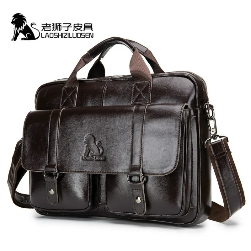 Top Trends: LAOSHIZI New Men&#039;s Genuine Leather Bags Male Messenger Bag Men Leather Shoulder / Crossbody Bags For Men Laptop Bag Man Handbags Shoppable Styles