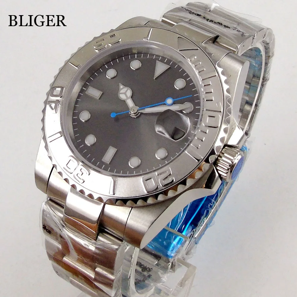 Top Trends: BLIGER Sapphire Crystal Silver Bezel Insert NH35A MIYOTA PT5000 Automatic Men's Watch Blue Hand Gray Dial Middle Polished Strap Shoppable Styles