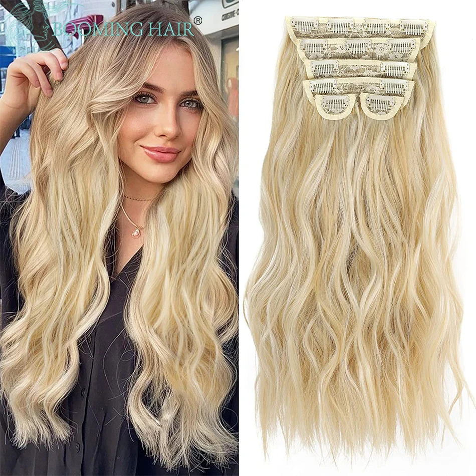 Top Trends: Long Wavy Clip In Hair Extensions Synthetic Clip In Hair Extensions 6Pcs / Set Piece Synthetic Ombre Blonde Brown Thick Hairpieces Shoppable Styles