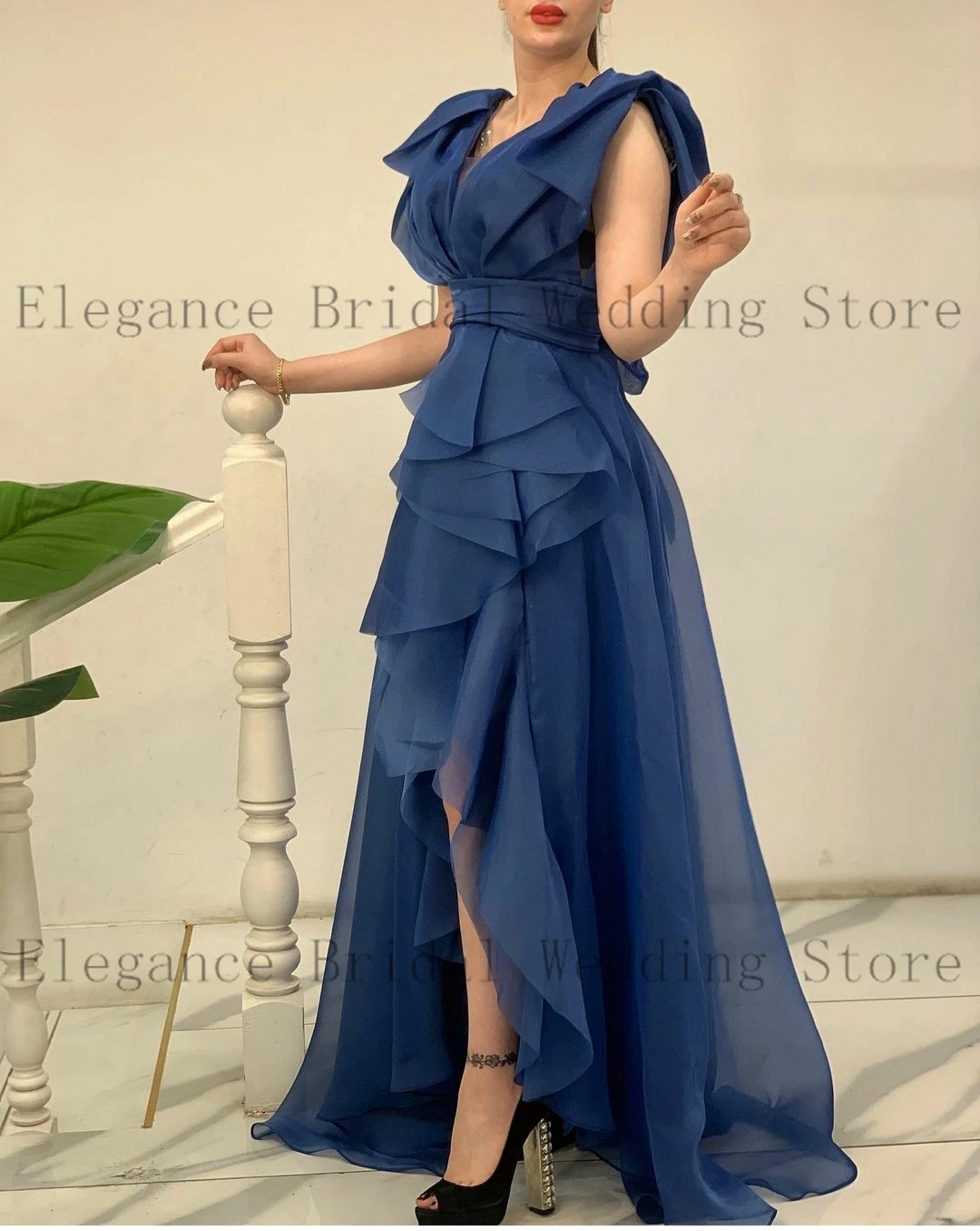 Top Trends: Elegant Long Ruffles Sleeve Prom Dress For Women 2023 Floor Length Pleated Tiered Formal Dress With Split A-Line فساتين السهرة Shoppable Styles