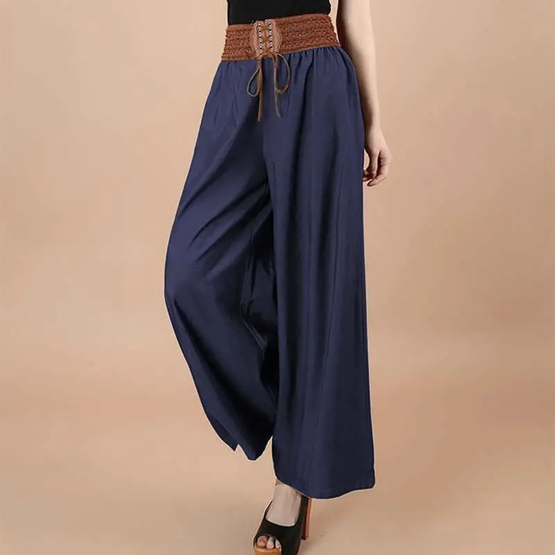 Top Trends: Korea Vintage Fashion Summer Women Pants Wide Leg Casual Loose Elastic Waist High Solid Drawstring Lace Up Ethnic Style Trousers Shoppable Styles