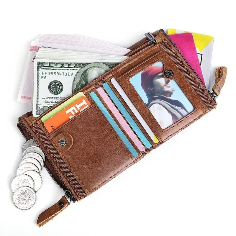 Top Trends: 2023 New HOT Rfid Cowhide Genuine Leather Men Wallet Short Coin Purse Small Vintage Wallets Brand High Quality Designer Holder Shoppable Styles - Image 3