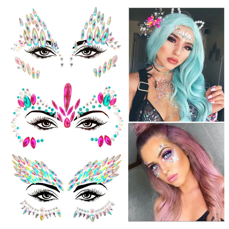 Top Trends: 3D Shiny Crystal Face Sticker Tattoo Bar Music Festival Rhinestone Tattoo Sticker Carnival Party Face Decoration Face Jewels Shoppable Styles