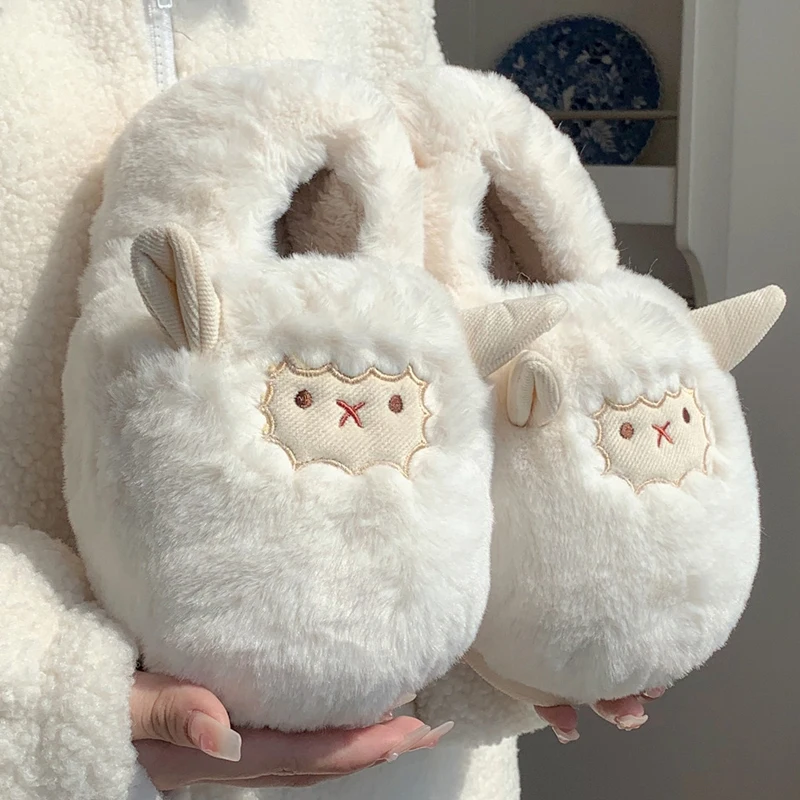 Top Trends: Comwarm Cute Lamb Furry Slippers Women Winter New Cartoon Thick Plush Slippers Female Bedroom Soft Cozy Warm Fluffy Home Shoes Shoppable Styles