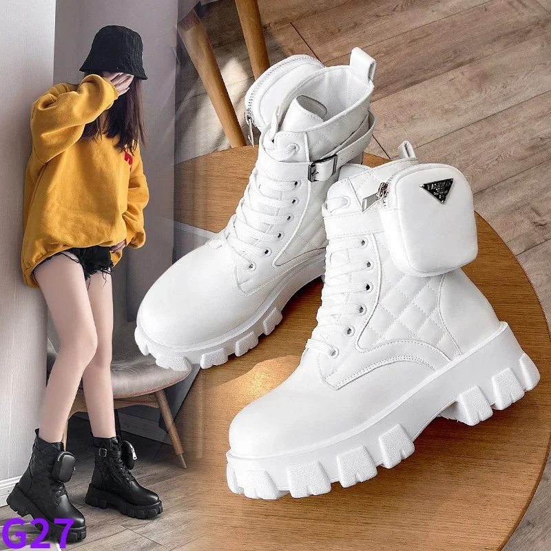 Top Trends: Women Boots New In Motorcycle Ankle Boots Wedges Female Lace Up Platforms White Black Leather Oxford Shoes Women Boots Mujer Bag Shoppable Styles