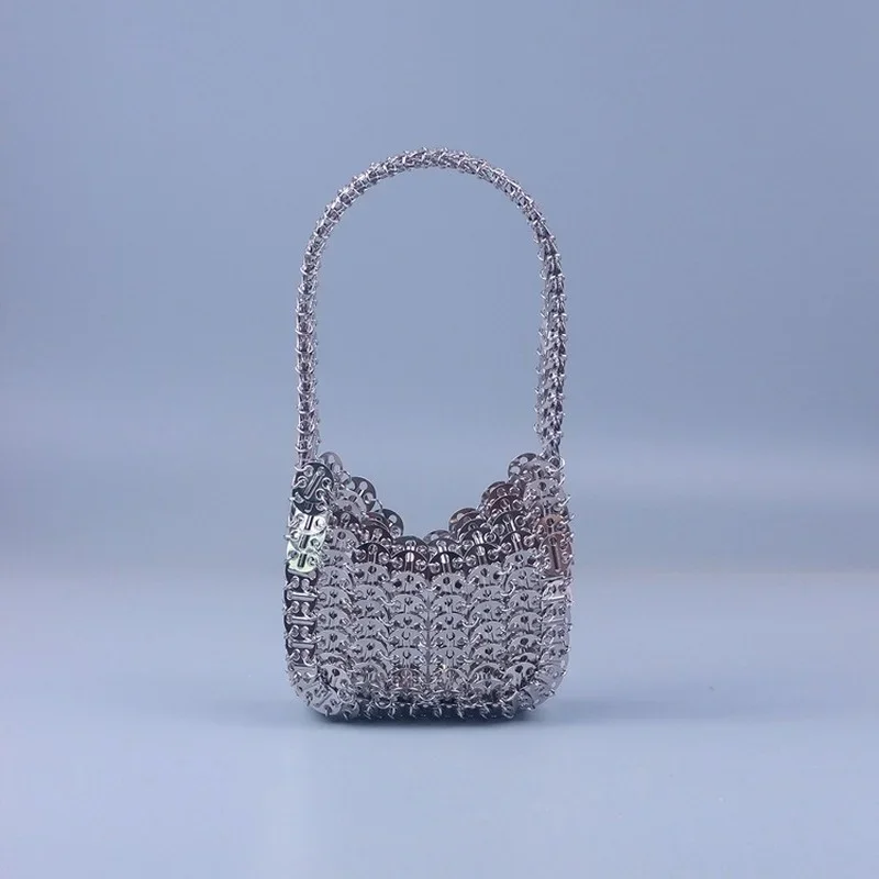 Top Trends: High Quality Evening Bag Luxury Design Silver Metallic Sequins Handmake Woven Bag Female Dinner Party Wedding Handbag Soft Shoppable Styles