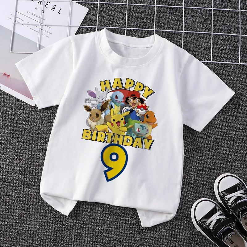 Top Trends: Pokemon Children T-shirt Birthday Number 1-12 Pikachu Kawaii T Shirt Anime Cartoons Casual Clothes Tee Shirt Kid Girl Boy Tops Shoppable Styles