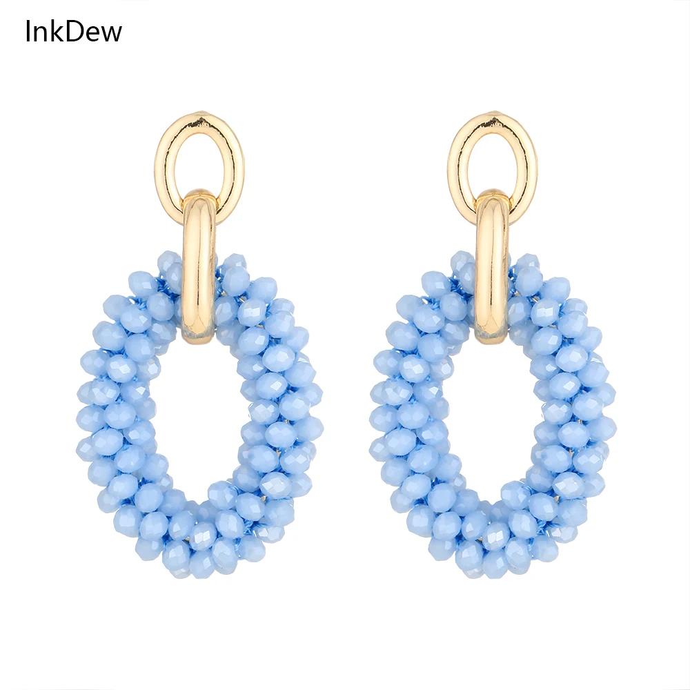 Top Trends: INKDEW Oval Drop Earrings Chain Ear Handmade Crystal Beads Earrings For Women Jewelry Big Long Earrings Fashion Jewelry EA070 Shoppable Styles