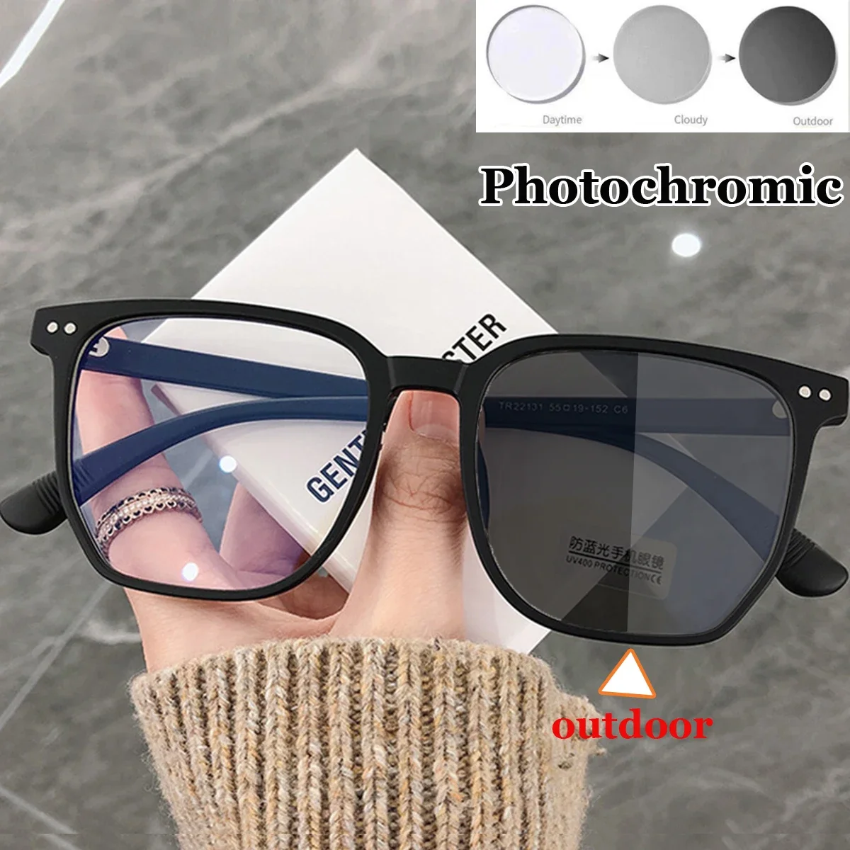 Top Trends: Finished Color Changing Myopia Glasses Anti Blue Light Photochromic Near Sight Eyeglasses Optical Minus Eyewear Diopter To -6.0 Shoppable Styles