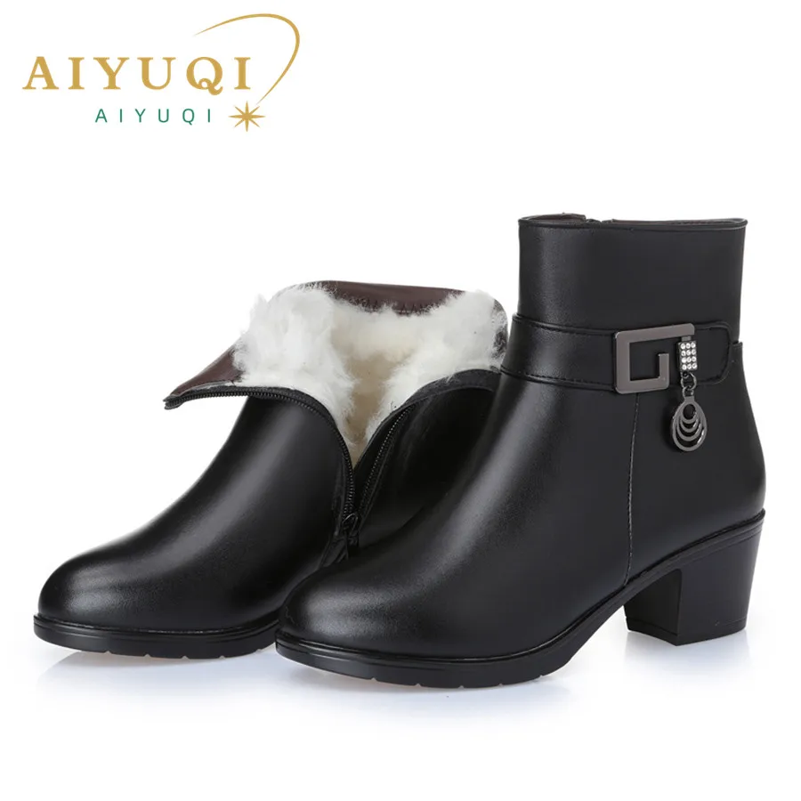 Top Trends: Genuine Leather Women Boots 2024 Winter Thick Wool Lined Genuine Leather Women Snow Boots Large Size Women Winter Shoes Shoppable Styles