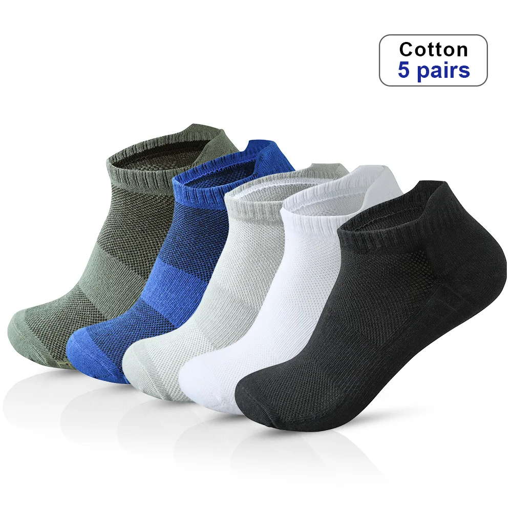 Top Trends: 5 Pairs High Quality Men Ankle Socks Breathable Cotton Sports Socks Mesh Casual Athletic Summer Thin Cut Short Sokken Size 38-45 Shoppable Styles