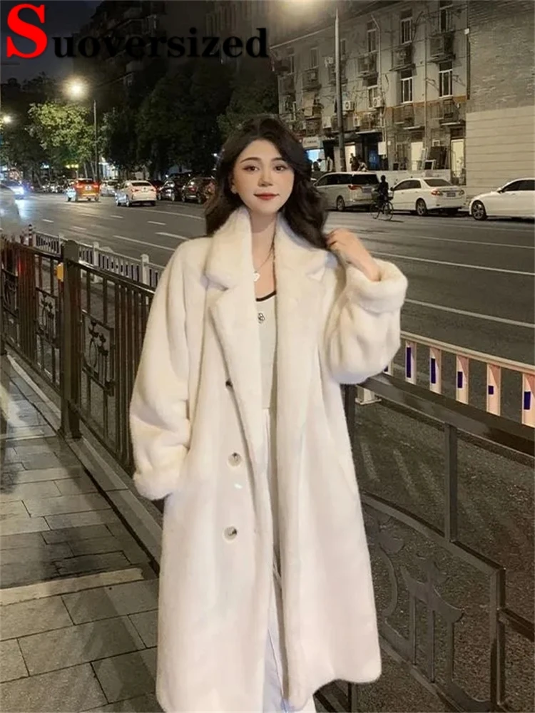 Top Trends: Winter Thicken Long Faux Fur Coats Korean Fashion Outerwear High Quality Luxury Women Overcoats Double Breasted Furry Jackets Shoppable Styles