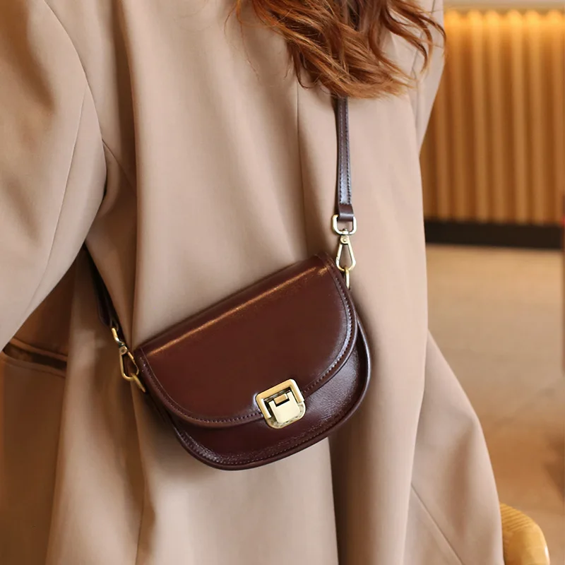 Top Trends: 2023 New Style Real Leather Women's Bag Vegetable Tanned Genuine Cow Leather Single Shoulder Messenger Bag Lady Popular Purse Shoppable Styles - Image 2