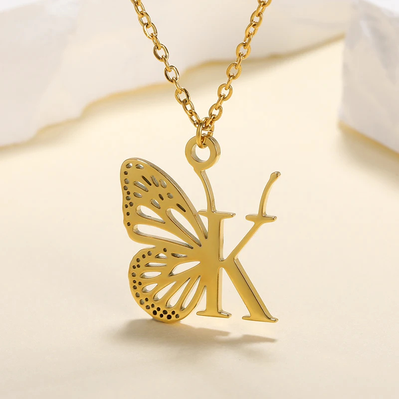 Top Trends: Initial Letter With Butterfly Necklace For Women Butterfly Jewelry Stainless Steel Alphabet Pendant Choker Necklace Female Gift Shoppable Styles