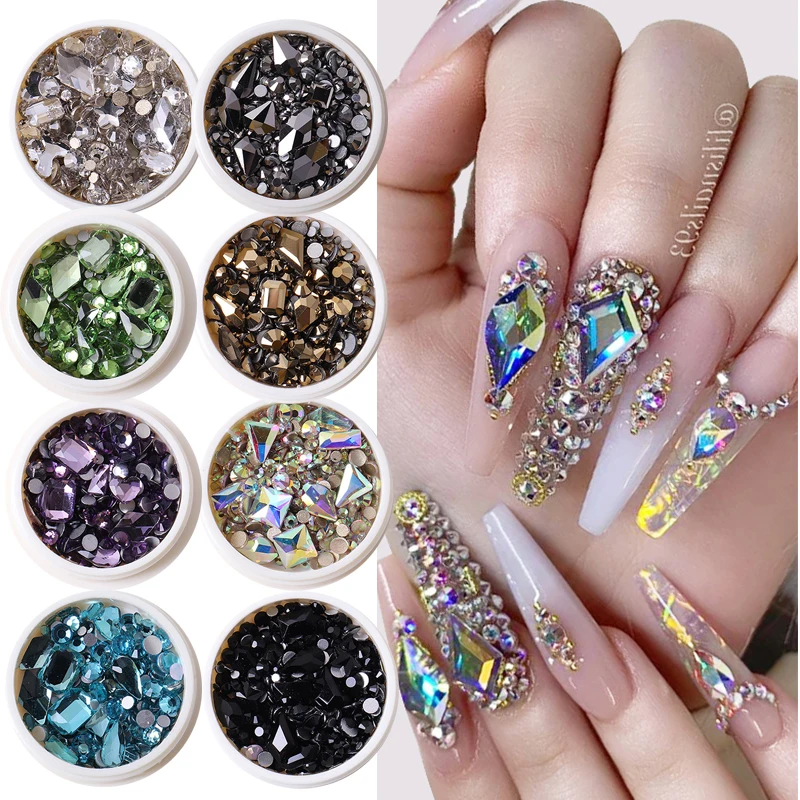 Top Trends: 1Box Acrylic Rhinestones Nail Gem 3D Mixed Size Shape Crystal AB Flat Back Nail Rhinestone Colorful Nails Jewelry DIY Manicure Shoppable Styles