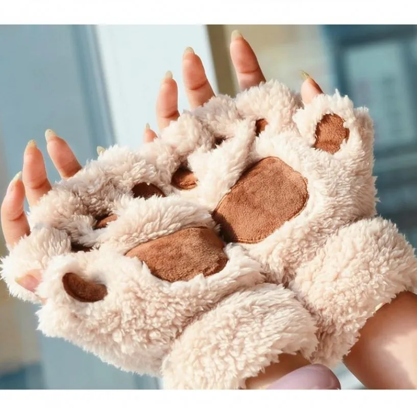 Top Trends: Cartoon Cute Cat Claw Paw Gloves Women Plush Mittens Warm Soft Plush Short Fingerless Fluffy Bear Cat Gloves Costume Half Finger Shoppable Styles - Image 4