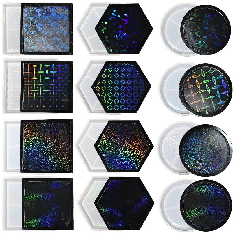 Top Trends: DIY Laser Holographic Coaster Silicone Mould Round Square Hexagonal Heat Insulator / coffee Mat Silicone Epoxy Mould Craft Tools Shoppable Styles