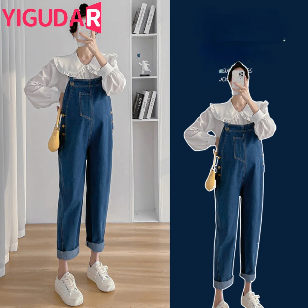 Top Trends: Autumn New Fashion Denim Maternity Bib Jeans Loose Straight Jumpsuits Clothes For Pregnant Women Pregnancy Overalls Pants Shoppable Styles