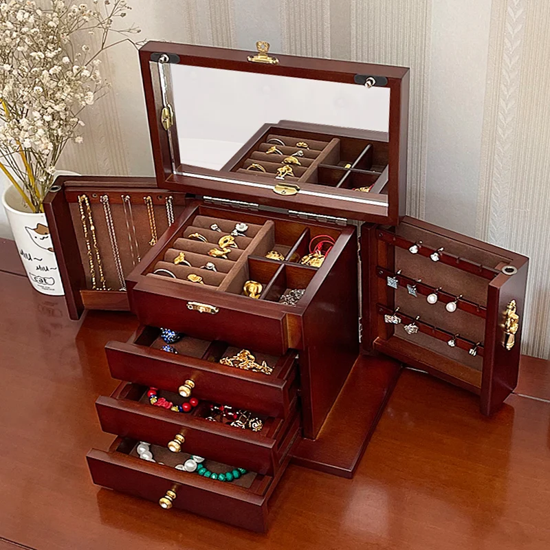 Top Trends: Wood Jewelry Box Velvet Drawer Ring Necklace Bangles Jewelry Boxes Organizer Earrings Display Tray Women Accessories Storage Shoppable Styles