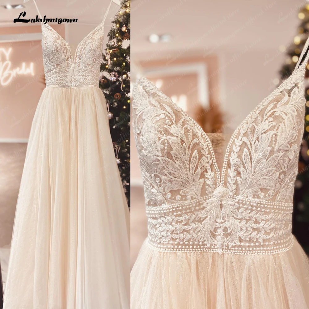 Top Trends: Lakshmigown Spaghetti Straps Champagne Boho Wedding Dress For Women 2023 Vestido Civil Bridal Church Wedding Gowns Suknie Slubne Shoppable Styles