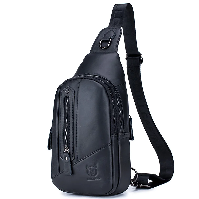 Top Trends: Men's Leather Chest Bag With Headset Hole Mens Multifunction Single Strap Anti Theft Chest Bag With Adjustable Shoulder Strap Shoppable Styles