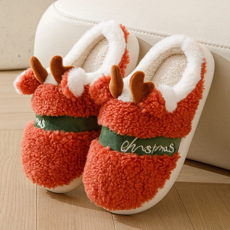 Top Trends: BeQeuewll Women Christmas Fuzzy Slippers Soft Comfy Antler Bedroom Slippers Non Slip Warm House Shoes For Winter Indoor Outdoor Shoppable Styles