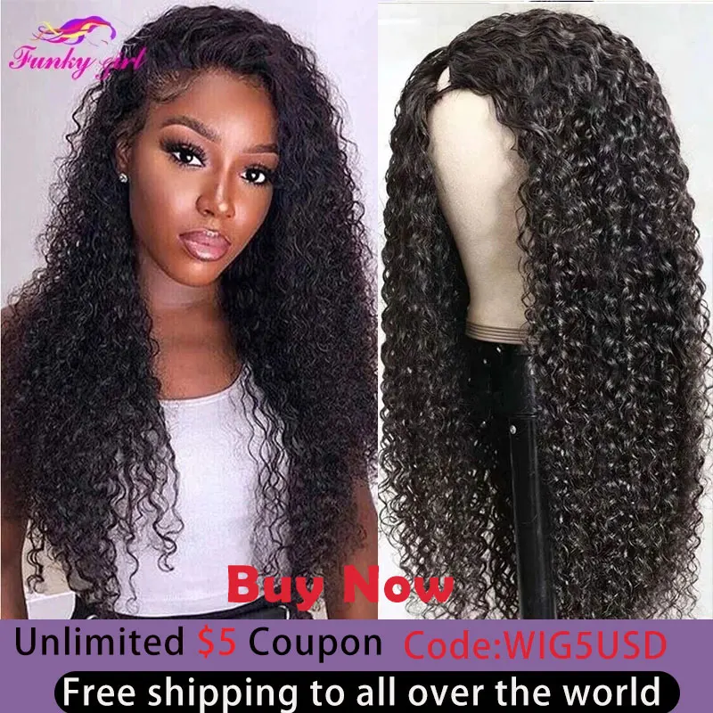 Top Trends: Kinky Curly U Part Human Hair Wig Brazilian Remy Hair 2x4 U Part Wig Deep Wave None Lace Front Wig For Black Women Natural Color Shoppable Styles