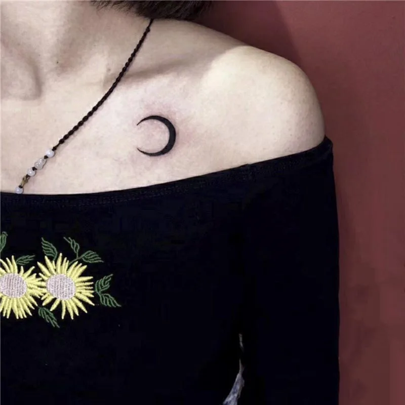 Top Trends: Waterproof Temporary Tattoo Sticker Black Crescent Moon Design Body Art Fake Tattoo Flash Tattoo Shoulder Clavicle Female Male Shoppable Styles