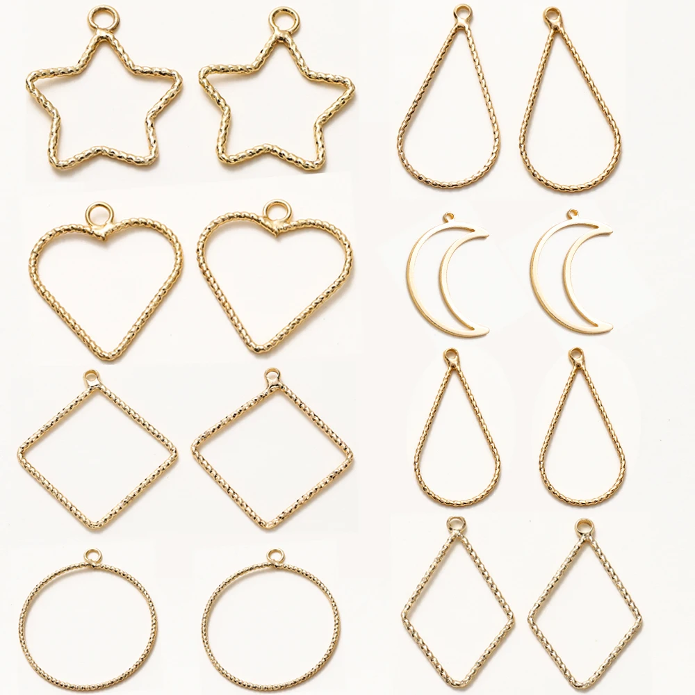 Top Trends: 10Pcs Geometric Bezel Hollow 18K Gold Brass Charms Pendant UV Resin Craft Blank Frame For DIY Necklace Jewelry Making Accessorie Shoppable Styles