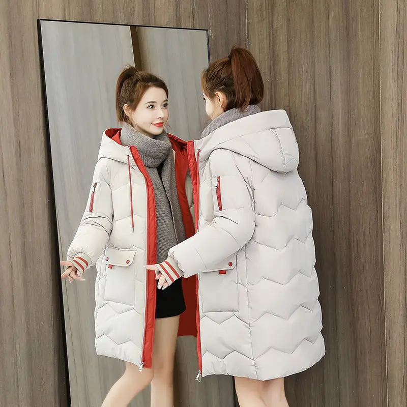 Top Trends: Women Winter Coat Mid-length Cotton Padded Parkas Hooded Warm Thicken Casual Overcoat Loose Snow Wear Solid Outwear Jacket 4XL Shoppable Styles