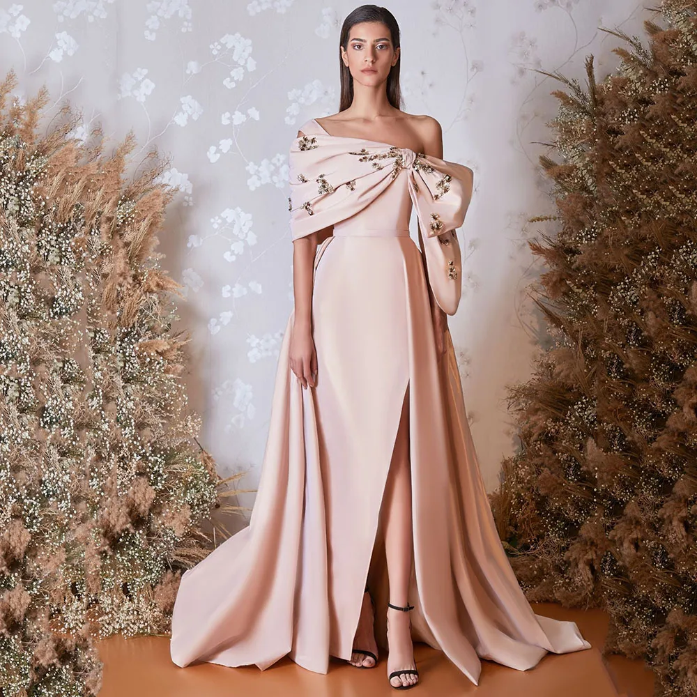 Top Trends: Elegant Light Pink Evening Dresses Off The Shoulder A Line Big Bow Satin Party Prom Gowns Thigh Slit Special Occasion Wear 2024 Shoppable Styles