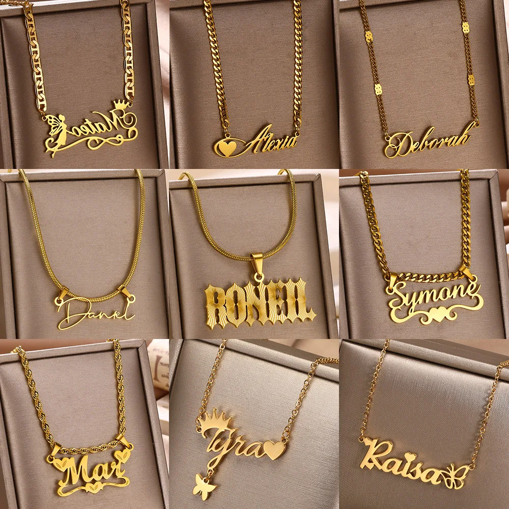 Top Trends: Custom Name Necklace For Women Gold Color 4mm Cuban Chain Nameplate Personalized Letter Butterfly Necklace Jewelry Gifts Shoppable Styles