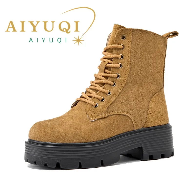 Top Trends: AIYUQI Boots Women 2024 Autumn New Genuine Leather Suede Chunky Women Short Boots British Style Women Motorcycle Boots Shoppable Styles