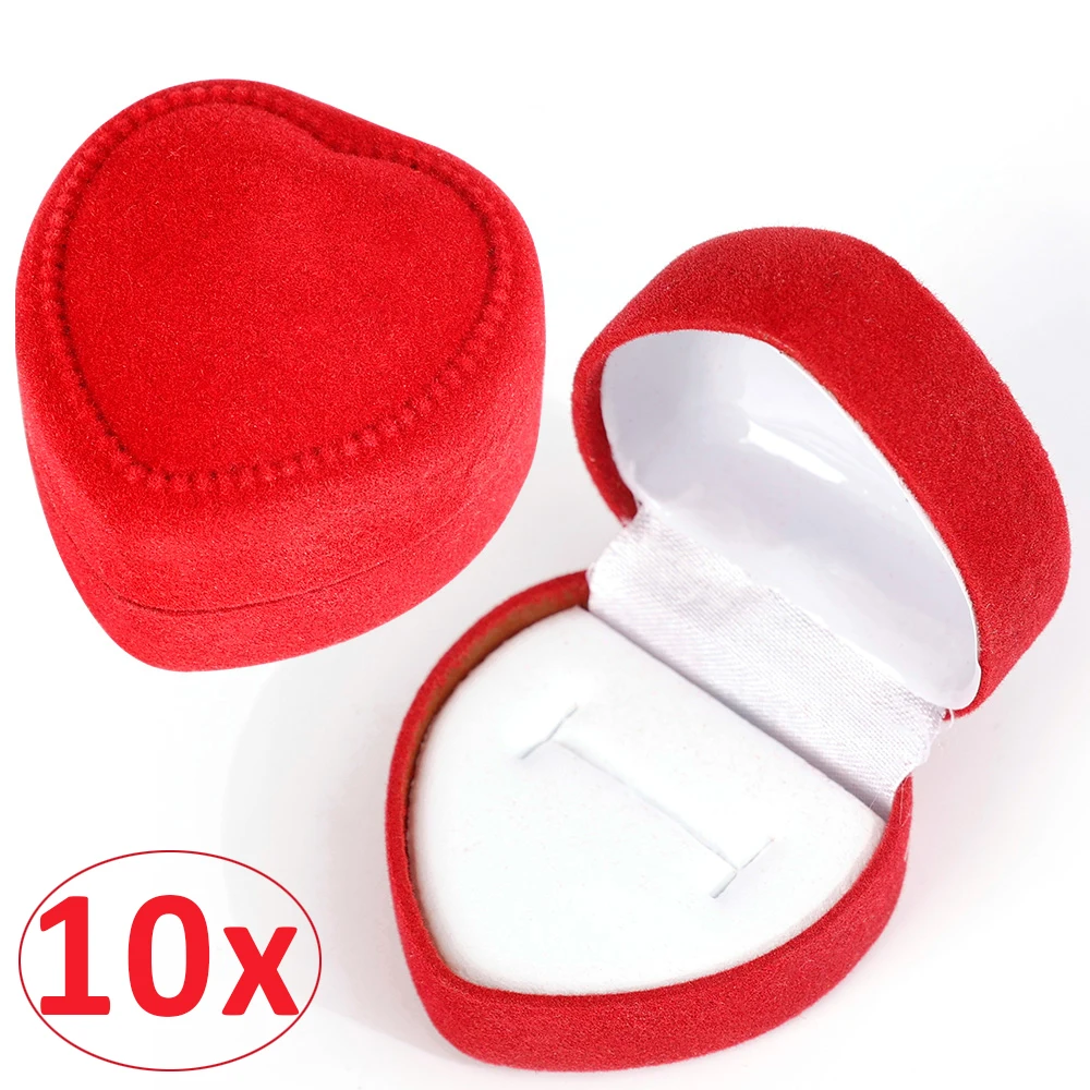 Top Trends: 1-10pcs Ring Box Velvet Red Heart Shaped Jewelry Box Case Earrings Display Cases Holder Gift Boxes Jewelry Organizer Wedding Shoppable Styles