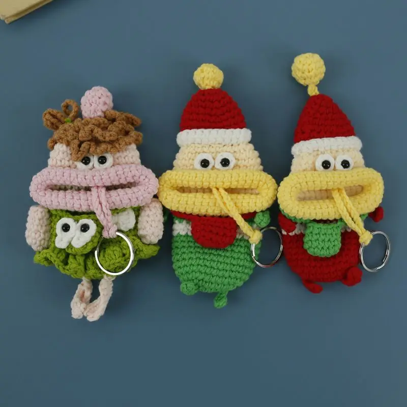 Top Trends: Creative Crochet Doll Keychains Knitting Funny Sausage Mouth Design Keychains For Christmas Gifts Cute Keyrings With Storage Bag Shoppable Styles