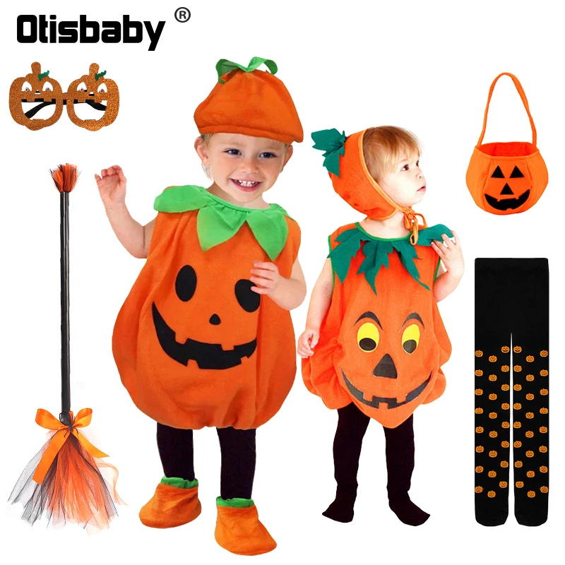 Top Trends: Wholesale Halloween Baby Boy And Girls Cosplay Pumpkin Costume 2 - 10 Years Cute Kids Stage Show Masquerade Party Clothing Set Shoppable Styles