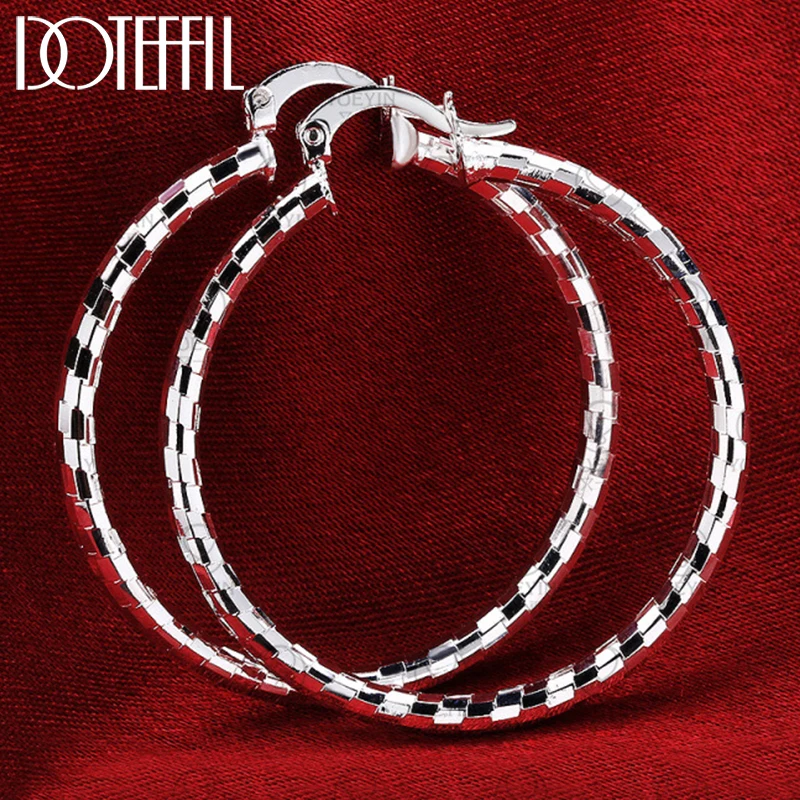 Top Trends: DOTEFFIL 925 Sterling Silver Square 40mm Circle Hoop Earrings For Women Lady Best Gift Fashion Charm Engagement Wedding Jewelry Shoppable Styles