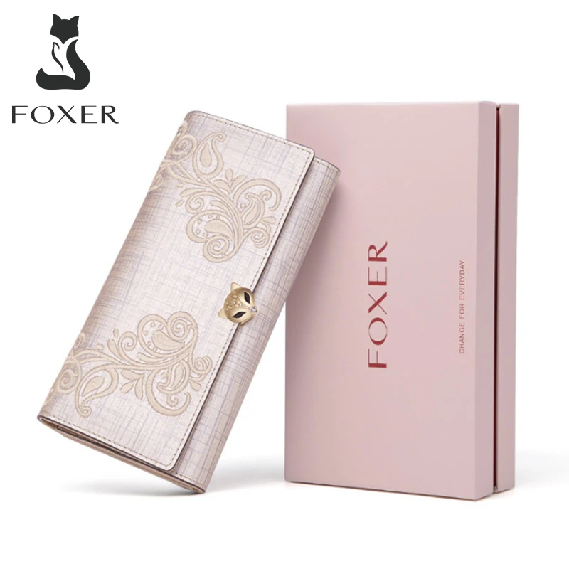 Top Trends: FOXER Women&#039;s Card Holder Fashion Clutch Bag Split Leather Long Simple Wallet Flower Pattern Phone Bag Clutch Purse Coin Purse Shoppable Styles