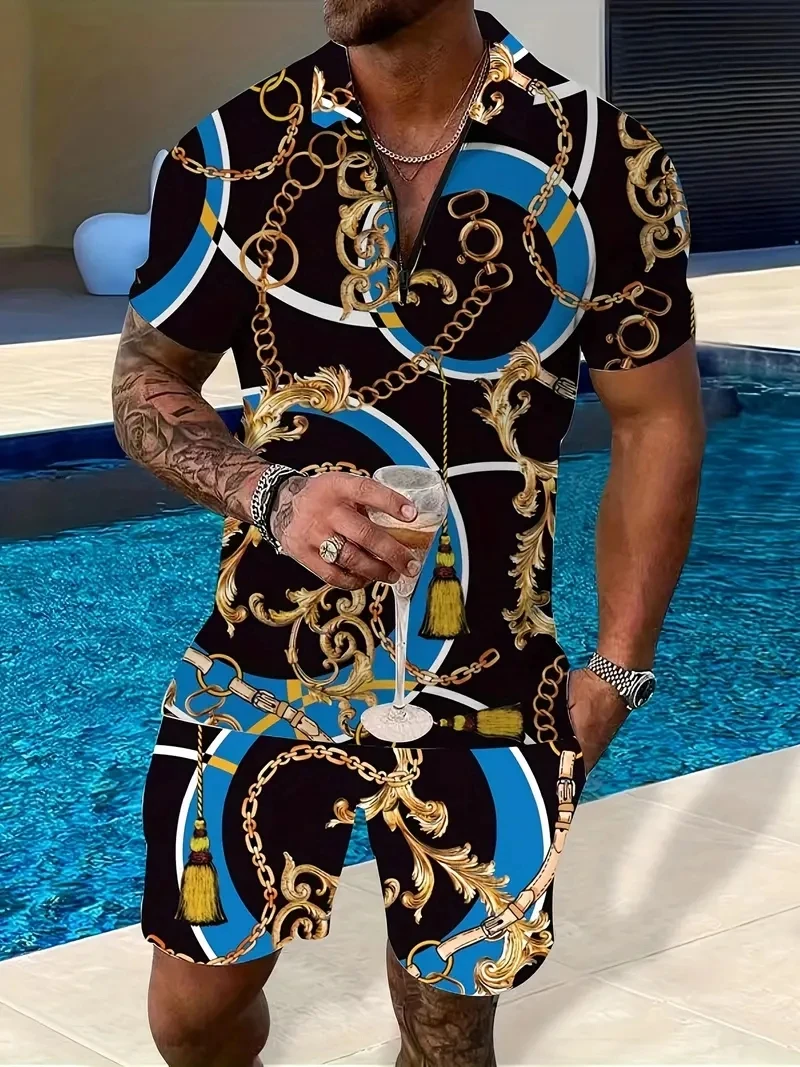 Top Trends: The Latest Men's Suit In 2024 Printed Patchwork Lapel Short Sleeve Shorts Sports Beach Suit S-3XL Shoppable Styles