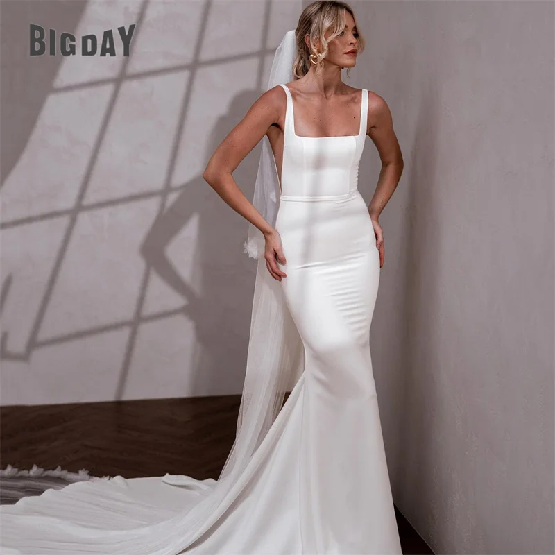 Top Trends: Elegant Mermaid Wedding Dresses Women Spaghetti Strap Open Back Square Collar Simple Bridal Gowns Sweep Train Vestidos De Noiva Shoppable Styles