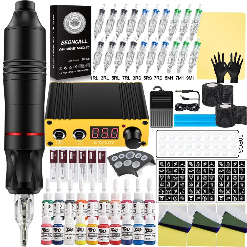 Top Trends: Professional Tattoo Pen Kit Power Supply Set With Tattoo Machine Pen Sets Cartridge Needles Ink Tattoo Accessories Shoppable Styles