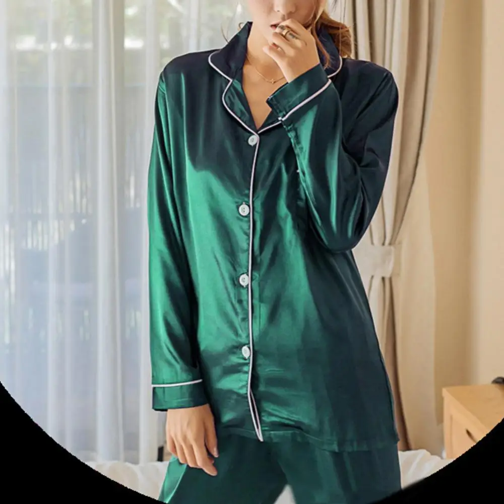 Top Trends: 2 Pieces Women Silk Satin Pajamas Pyjamas Set Sleepwear Pijama Winter Long Sleeve Tops Pants Set Loungewear Pyjama Pour Femme Shoppable Styles - Image 4