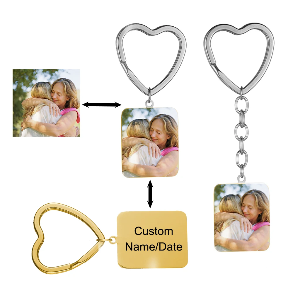 Top Trends: AMORUI Tag Photo Name Keychain Heart Car Key Ring Stainless Steel Colorful Photograph Bag Charm Key Chain Jewelry Shoppable Styles