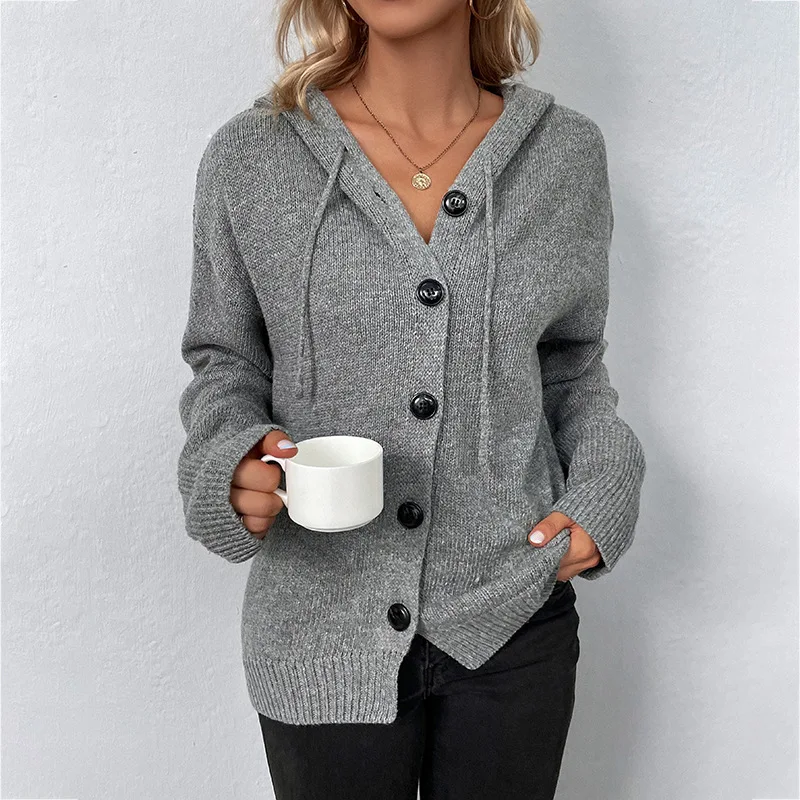 Top Trends: 2023 Autumn And Winter Cardigan For Women Hooded Sweaters V-Neck Solid Long Sleeve Knitted Sweater Drawstring Knitted Coat Woman Shoppable Styles - Image 3