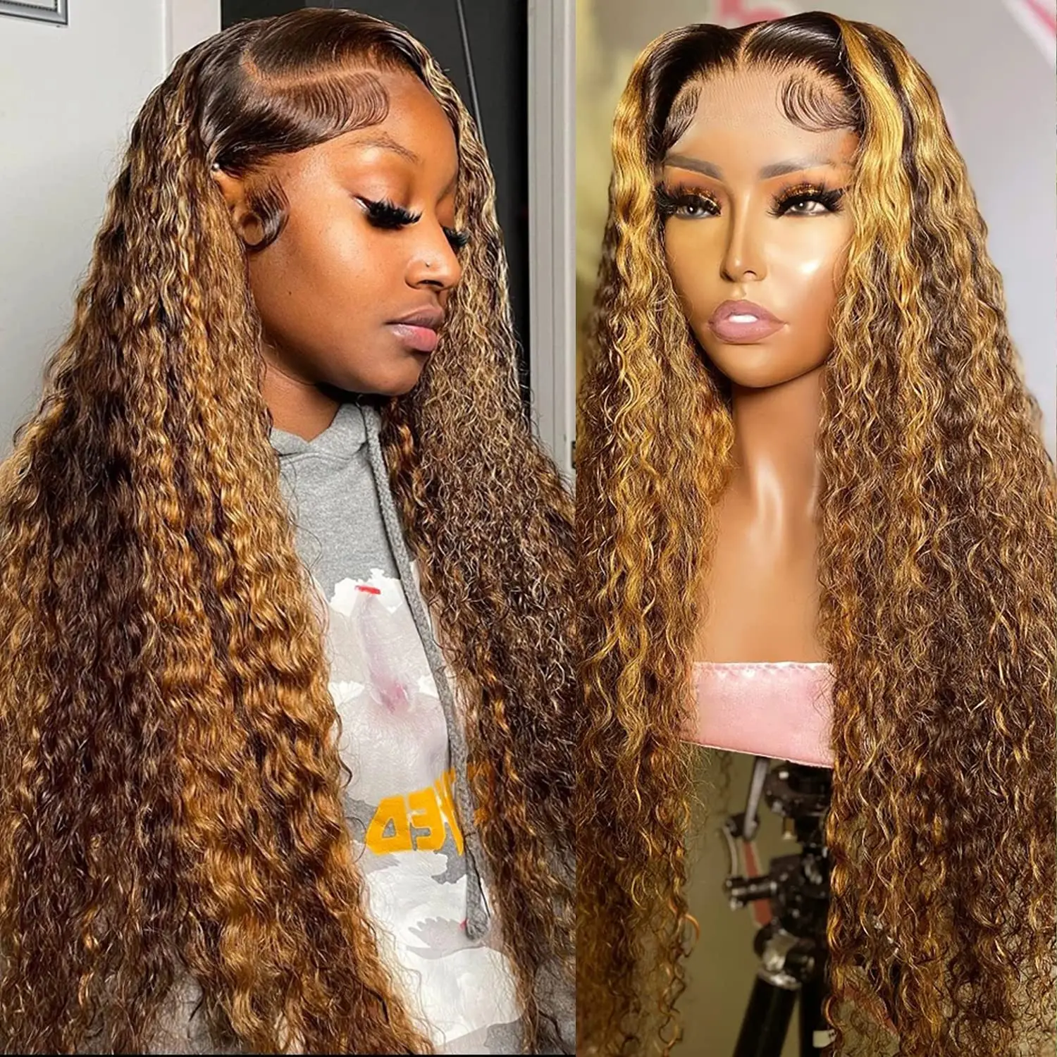 Top Trends: Highlight Wig Human Hair Wigs 13x4 Deep Wave Frontal Wig Curly Ombre Colored Honey Blonde Water Wave 13x6 Hd Lace Frontal Wig Shoppable Styles